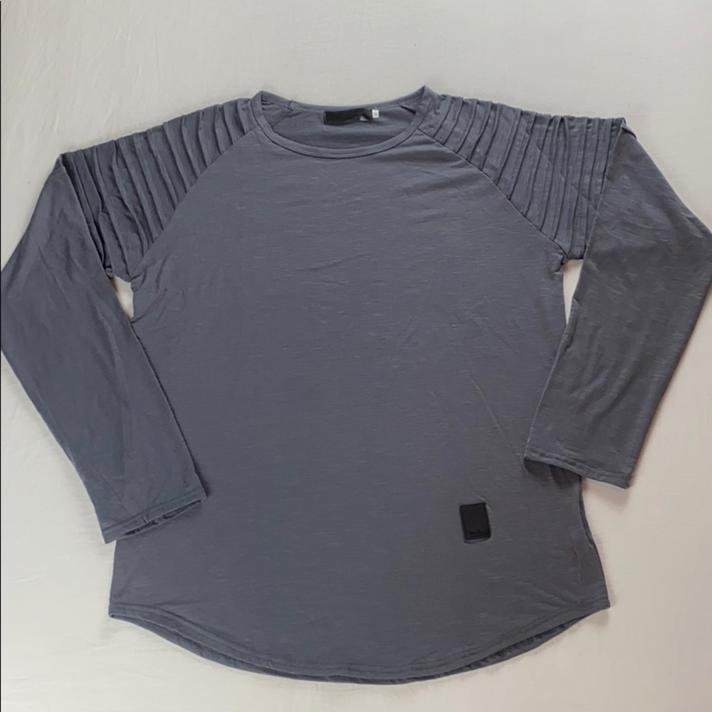 SHEIN Grey Pleated Long Sleeve Shirt